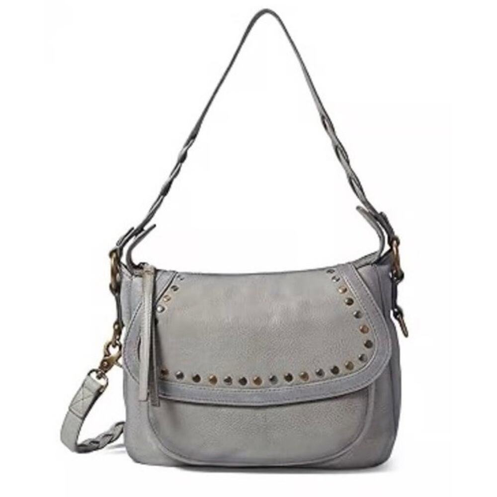 EUC Frye Soraya Saddle Shoulder Crossbody Bag in Ash Gray Studs - Picture 1 of 8